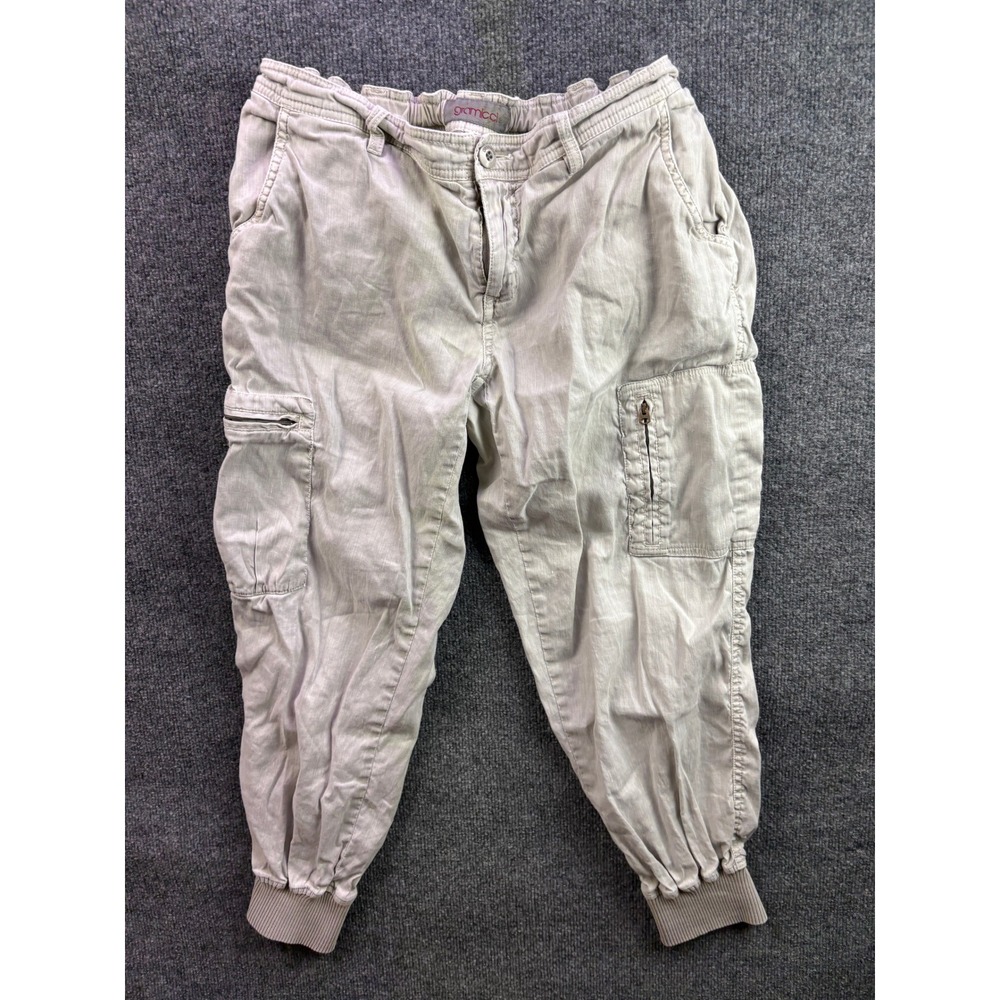 Gramicci Cargo Jogger Pants Womens L Tan Linen Blend Elastic Waist Hiking